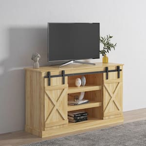 53.9 in. Light Brown TV Stand Fits TV's up to 65 in. with Storage Cabinet Rustic Style