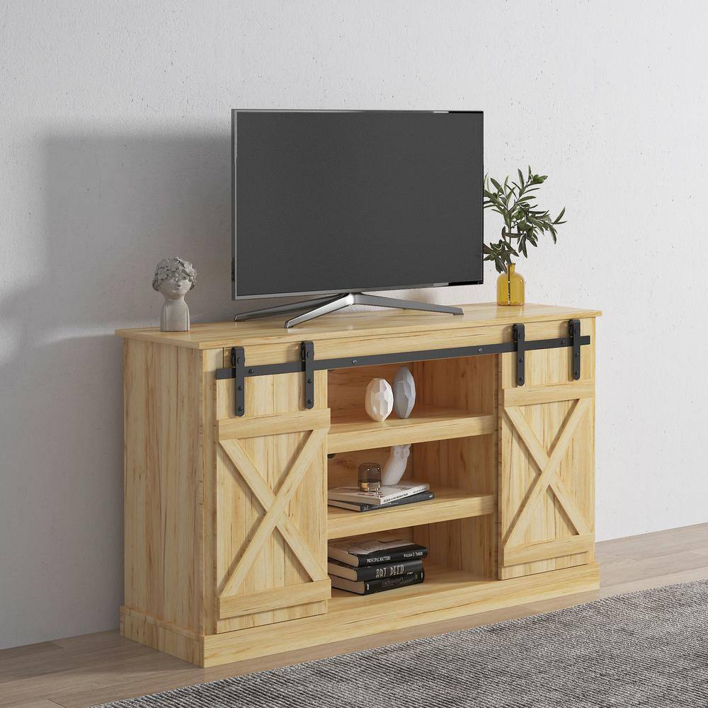 GODEER 53.9 in. Light Brown TV Stand Fits TV's up to 65 in. with ...