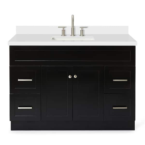 Hamlet 49 in. W x 22 in. D x 36 in. H Bath Vanity in Black with Pure White Quartz Top