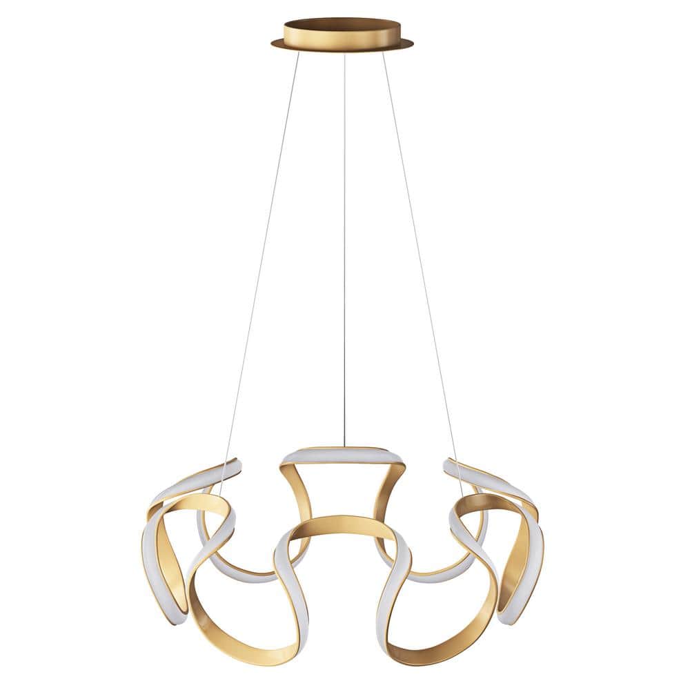 17.71 in. 1-Light Modern Gold Linear Integrated LED Chandelier Round Creati