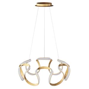 17.71 in. 1-Light Modern Gold Linear Integrated LED Chandelier Round Creative Design Hanging Pendant Light Fixtures