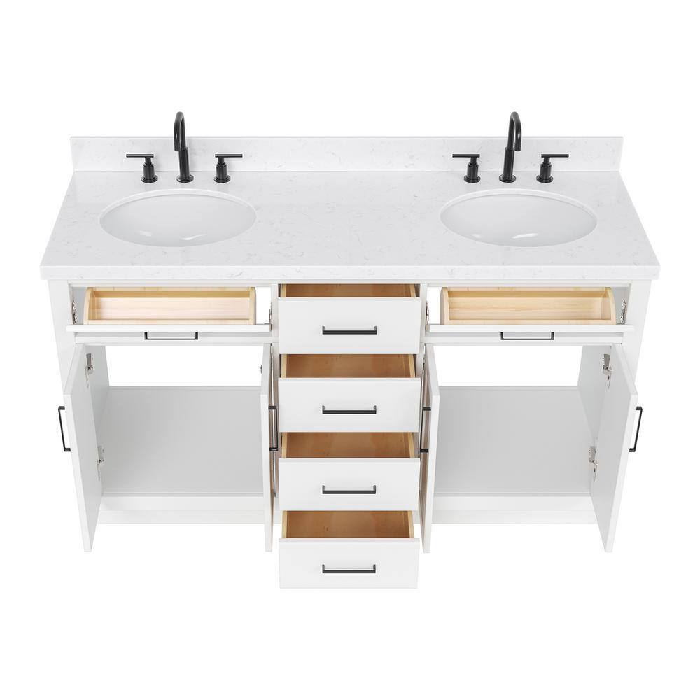 Hepburn 60" White Hardwood Double Basin Vanity Set
