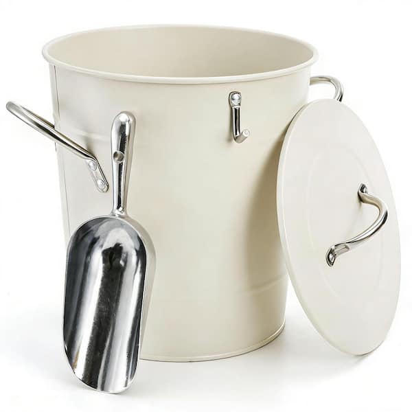 4 qt. White Ice Bucket with Scoop and Lid, Double Walled Insulated Wine Chiller with Carry Handles for Party Camping