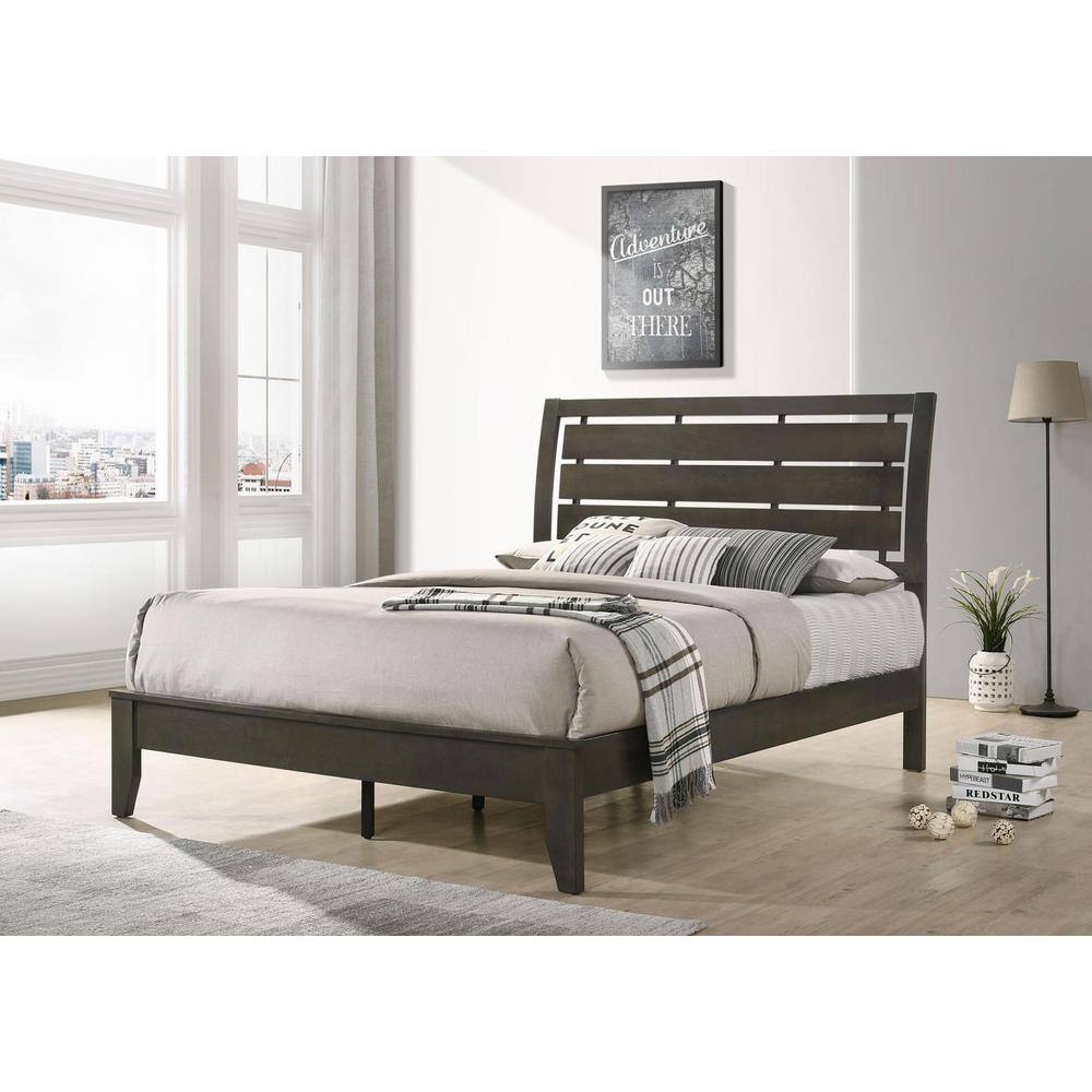 Gray Upholstered Queen Panel Bed with Tufted Headboard