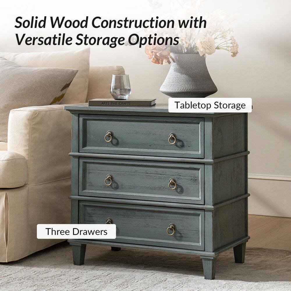 Olinto Walnut 3-Drawer 28 in. W Nightstand (Set of 2) - thumbnail 3