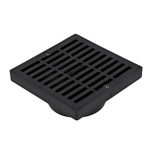 6 in. Plastic Square Drainage Grate with Adapter in Black