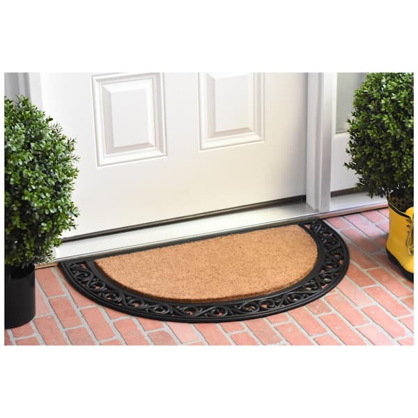 Ornate Scroll 30 in. x 48 in. Coir Monogrammed Door Mat (Letter R)