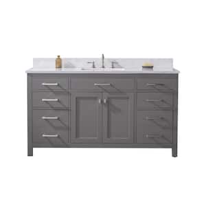 Jasper 60 in. W x 22 in. D Bath Vanity in Gray with Engineered Stone Vanity Top in Carrara White with White Sink