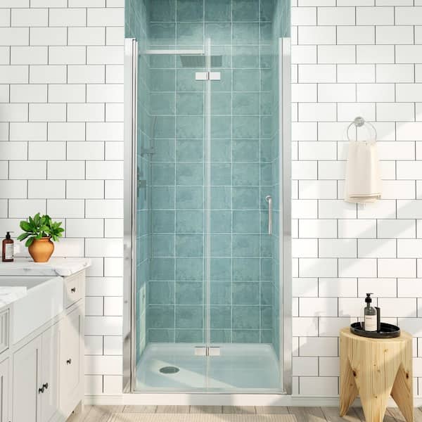 30 to 31-1/4 in. W x 72 in. H Bi-Fold Frameless Shower Doors in Chrome with Clear Glass