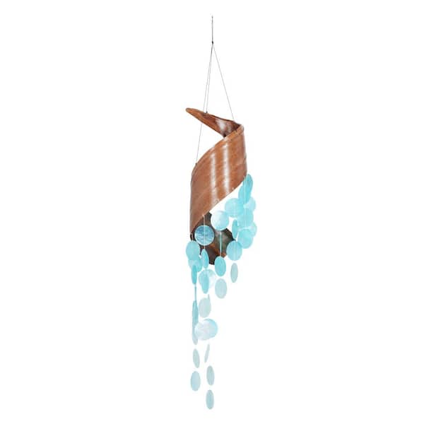 Litton Lane 32 in. Teal Shell Spiral Waterfall Windchime