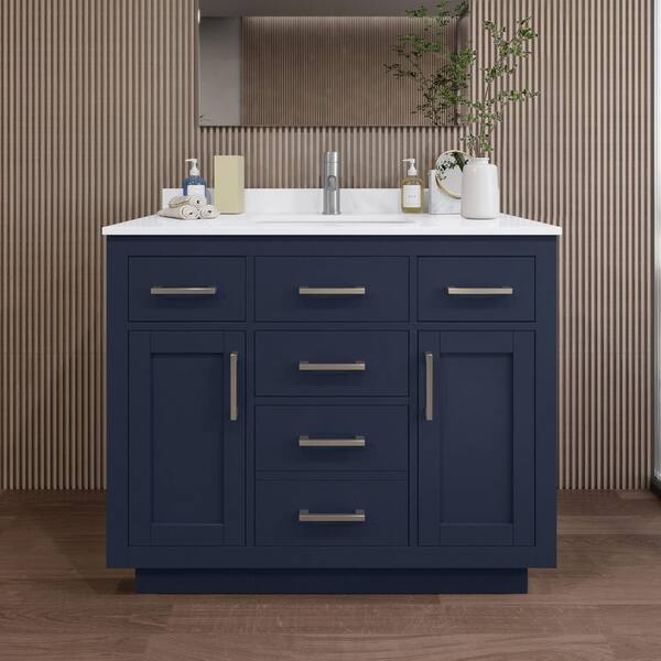 Beckett TK 42 in. W x 22 in. D x 35 in. H Single Bath Vanity in Dark Blue with White Quartz Top