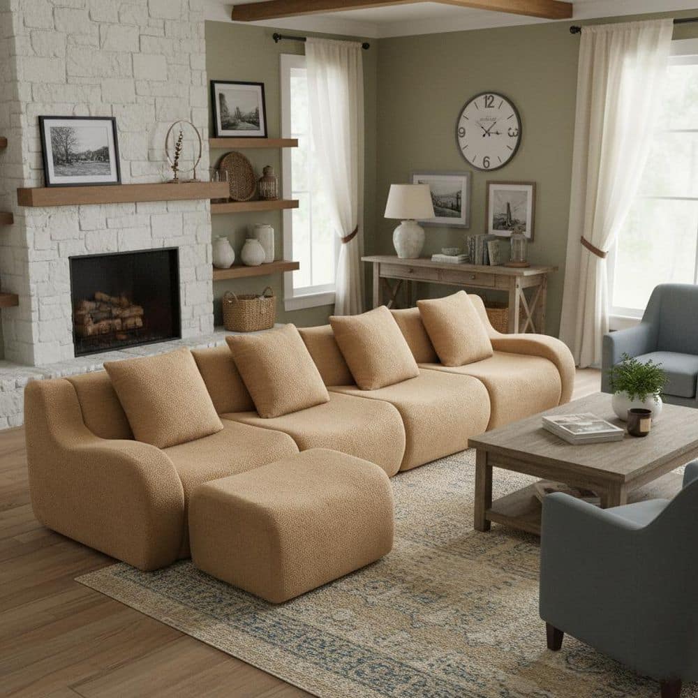Homy Casa AURA 148 in. Slope Arm 4-Piece Teddy Fabric Modular L