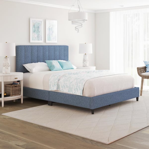 Boyd Sleep Leah Linen Panel Upholstered Platform Bed Frame, Blue, King