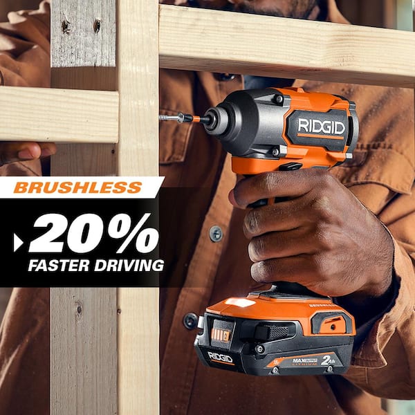 RIDGID - 18V Brushless Cordless 3-Tool Combo Kit w/ Hammer Drill, Impact Driver, Compact Jobsite Blower, Batteries, Charger & Bag