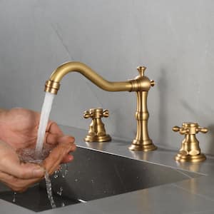 8 in. Widespread Bathroom Faucet 3 Hole Waterfall Bathroom Sink Faucet with Pop-Up Drain in Antique Brass