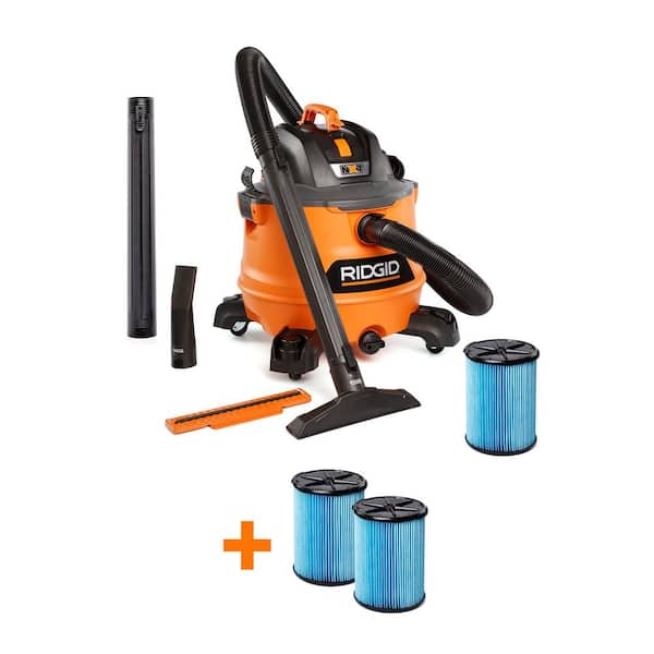 14 Gal. 6.0 Peak HP NXT Shop Vacuum Wet Dry Vac with 2 Additional Fine Dust Filters, Locking Hose and Accessories
