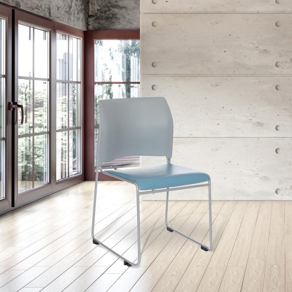 Jody Collection Vinyl Upholstered Padded Stackable Chair in Blue/Grey, (Pack of 4)