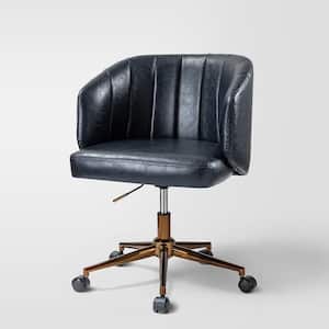 Emil Mid-century Modern Navy PU Leather Ergonomic Adjustable Height Swivel Task Chair