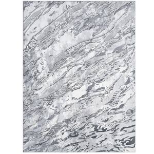 Laura Grey/White 8 ft. x 10 ft. Marble Area Rug