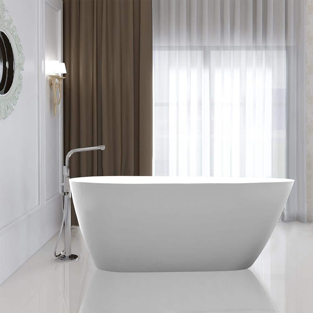 White Acrylic Freestanding Soaking Bathtub with Matte Black Overflow