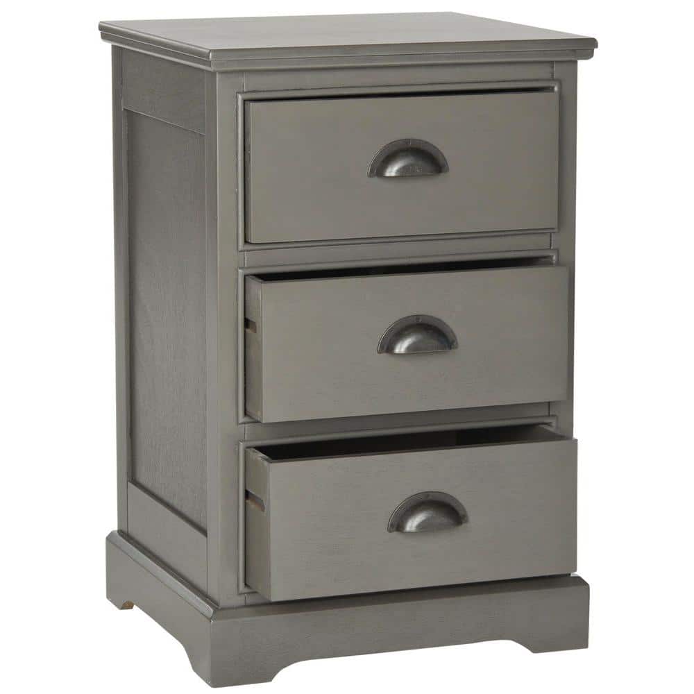 Gray Pine Wood 3-Drawer Accent Table