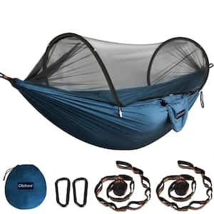 9 ft. Navy Blue Ultra-Light Portable Camping Hammock with Mosquito Net, 2 Carabiners and 2 Tree Slings