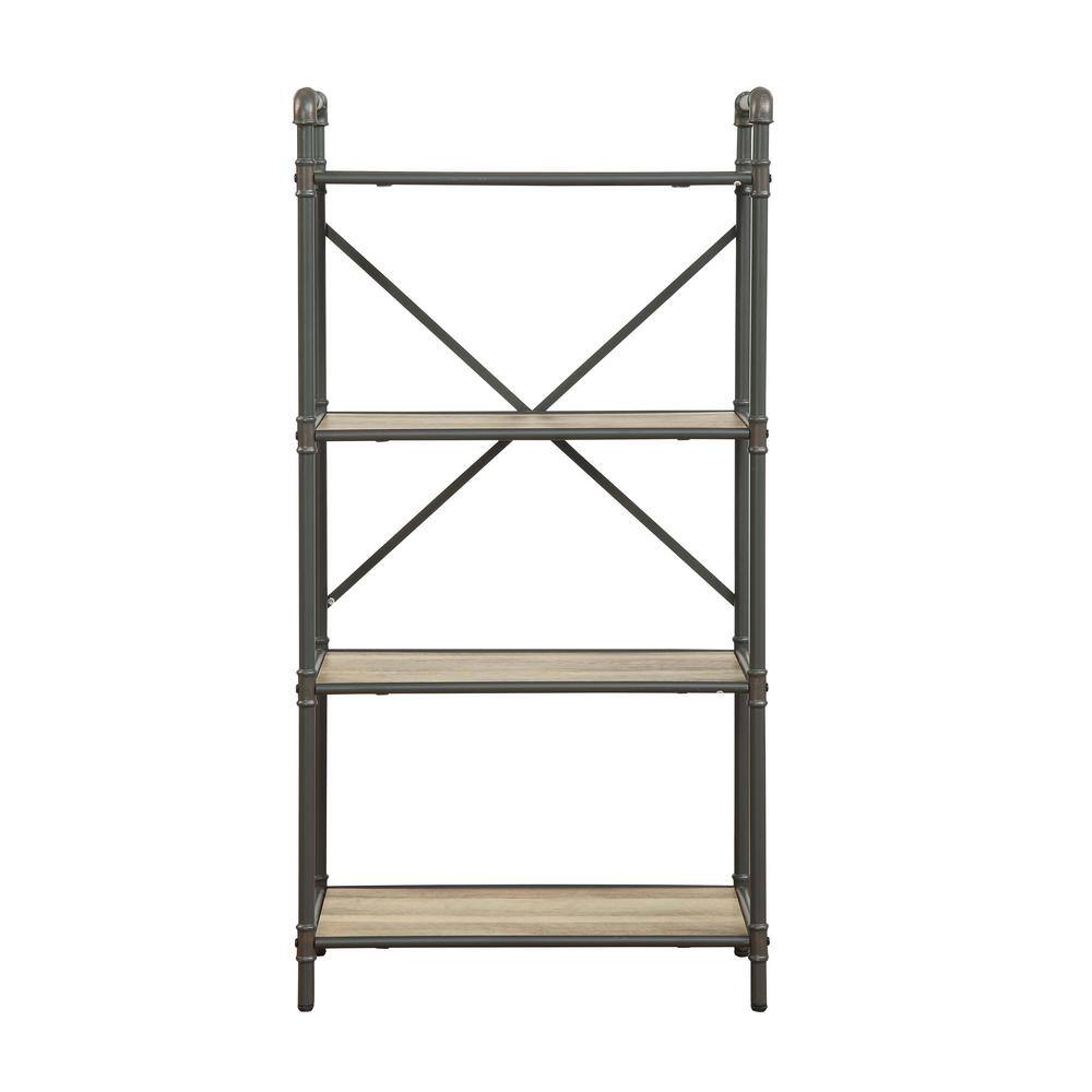Antique Oak and Sandy Gray 4-Shelf Wood Bookcase