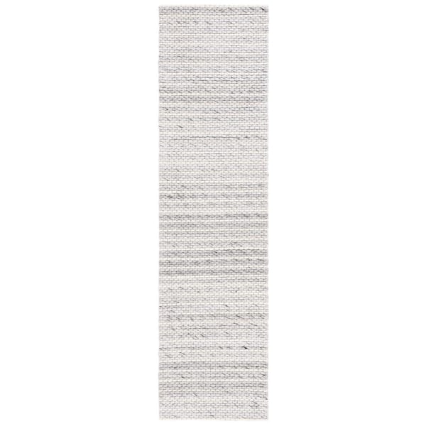 SAFAVIEH Marbella Light Grey Ivory 2 ft. X 8 ft. Border Striped Runner Rug