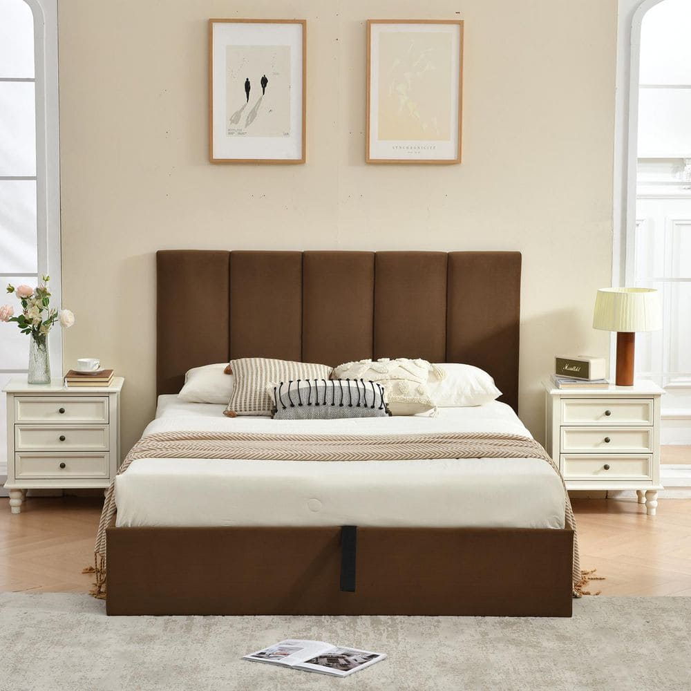 Brown Plywood Frame Full Size Linen Upholstered Platform Bed with Lifting Storage price history on PriceWatchPro