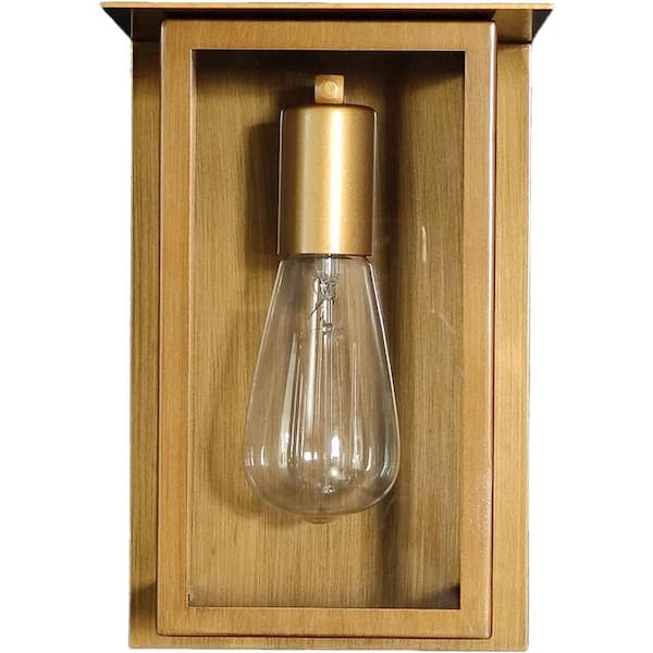 AMBIATE Alicia 10.25 in. Gold Outdoor Hardwired Lantern Sconce with No Bulbs Included