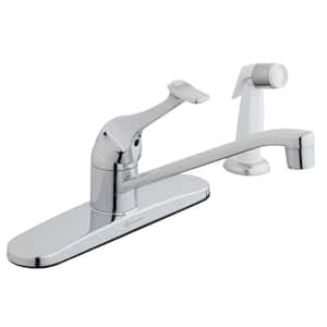 Single-Handle Standard Kitchen Faucet with White Side Sprayer in Chrome