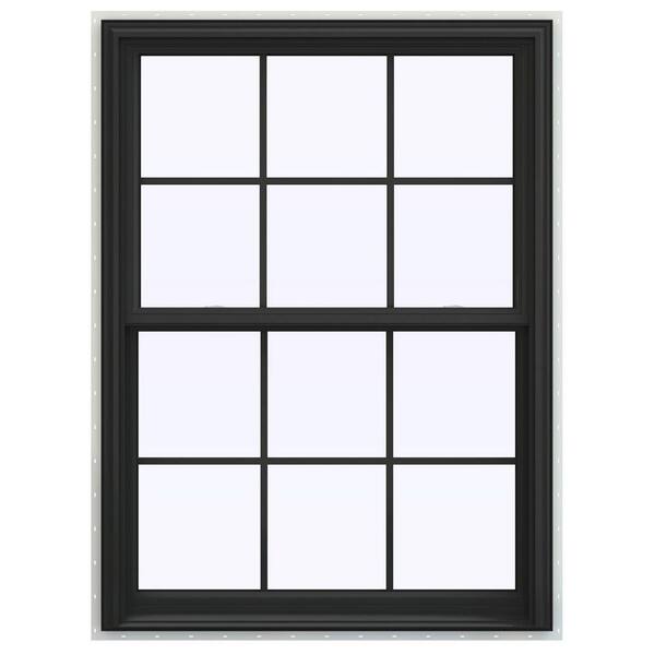 JELD-WEN 40 in. x 60 in. V-2500 Series Bronze FiniShield Vinyl Double Hung Window with Colonial Grids/Grilles