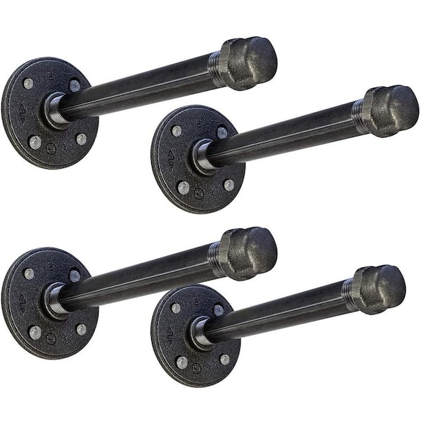 PLUMBFLEX 8 in. Industrial Pipe Shelf Bracket, Black (Pack of 4)