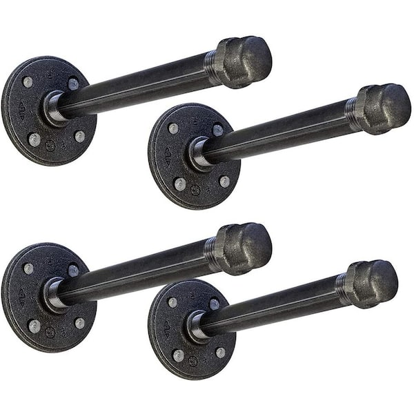 Details about   4 Pack Industrial Black Iron Pipe Shelf Brackets 10" Wall Mounted Flanges Pipes 
