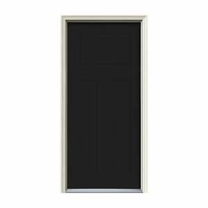 34 in. x 80 in. 3-Panel Craftsman Black Painted Steel Prehung Left-Hand Inswing Front Door w/Brickmould