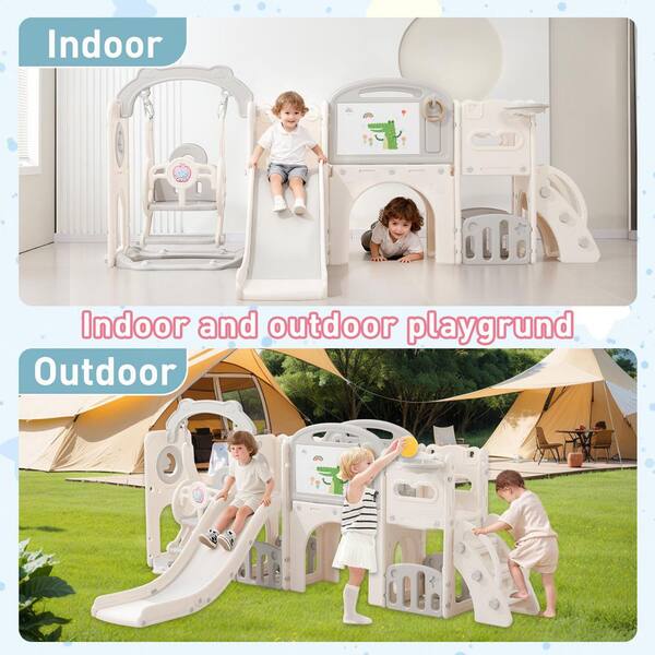 Beige 12 in 1 Indoor&frasl;Outdoor Playset with Swing, Slide