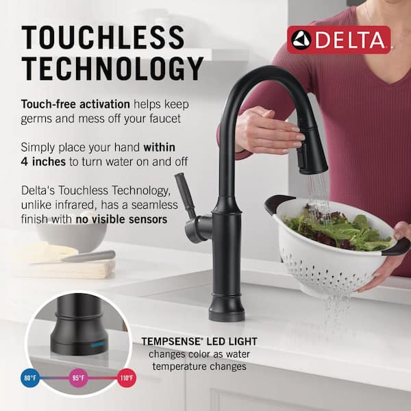 Renaldi Touch2O with Touchless Technology Single Handle Pull Down Sprayer Kitchen Faucet in Matte Black