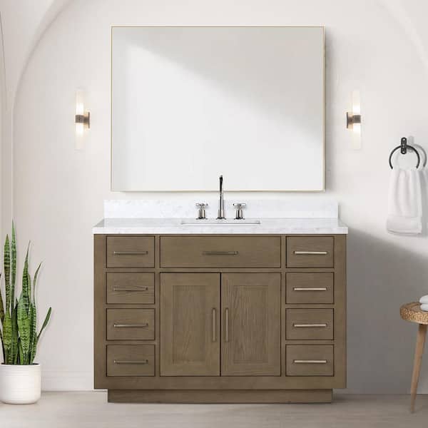 Lexora Condor 48 in W x 22 in D Grey Oak Single Bath Vanity, Carrara Marble Top, and Faucet Set