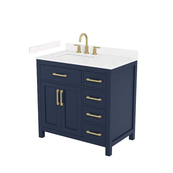 Beckett 36 in. Single Freestanding Dark Blue Bath Vanity with Carrara Cultured Marble Top