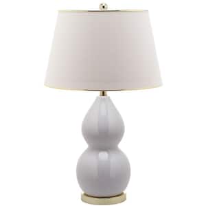 Jill 25.5 in. White Double Gourd Ceramic Table Lamp with Off-White Shade