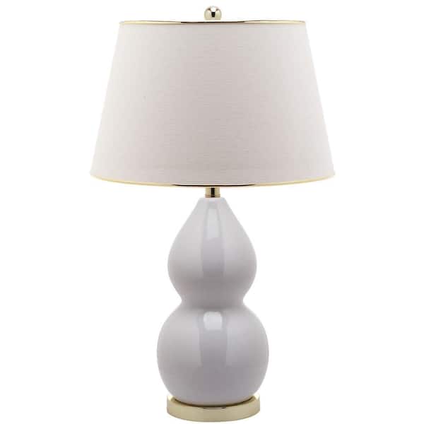 SAFAVIEH Jill 25.5 in. White Double Gourd Ceramic Table Lamp with Off-White Shade