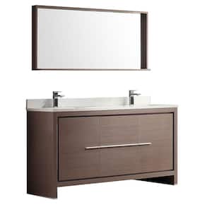 Allier 60 in. Double Vanity in Gray Oak with Glass Stone Vanity Top in White with White Basins and Mirror