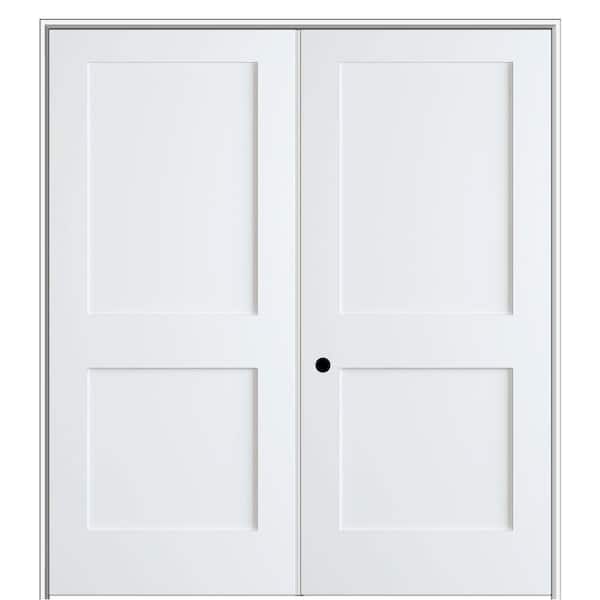 MMI Door Shaker Flat Panel 36 in. x 80 in. Right Hand Active SolidCore Primed HDF Double Prehung French Door with 6-9/16 in. Jamb