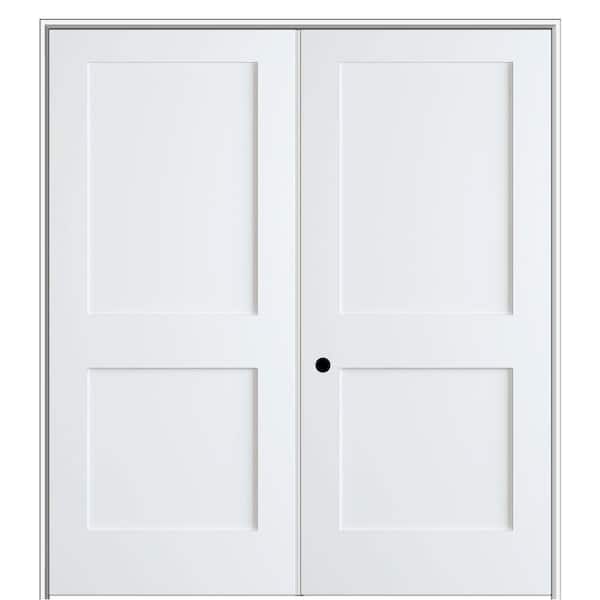 MMI DOOR Shaker Flat Panel 60 in. x 80 in. Right Hand Active SolidCore Primed HDF Double Prehung French Door with 4-9/16 in. Jamb