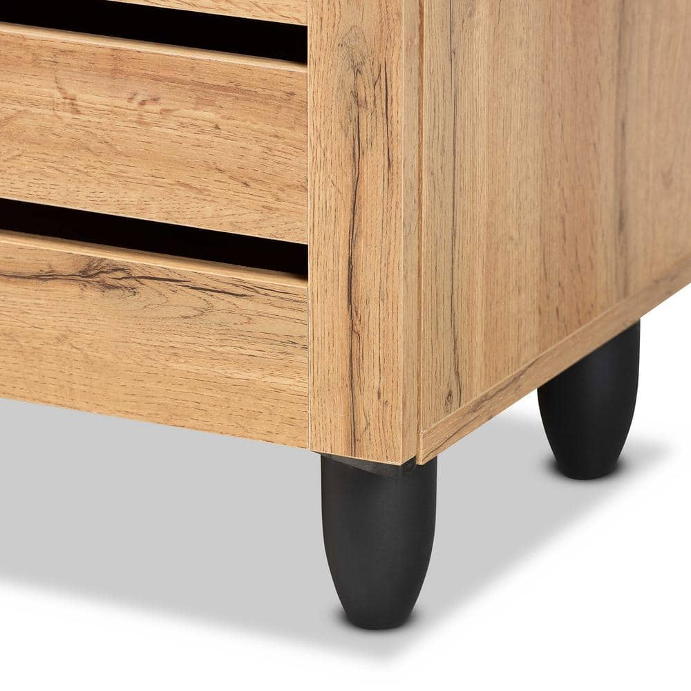 Gisela Oak Brown Wood 3-Door Shoe Storage Cabinet