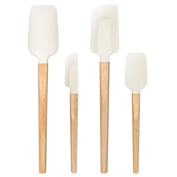 Silicone Spatula Set 4 Piece Food Grade Off White Nonstick Heat Resistant with Wooden Handle for Mixing Baking