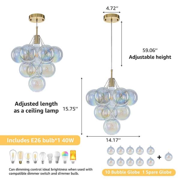 GoYeel Bublume 1-Light Gold Modern Colored Glass Bubble Chandelier
