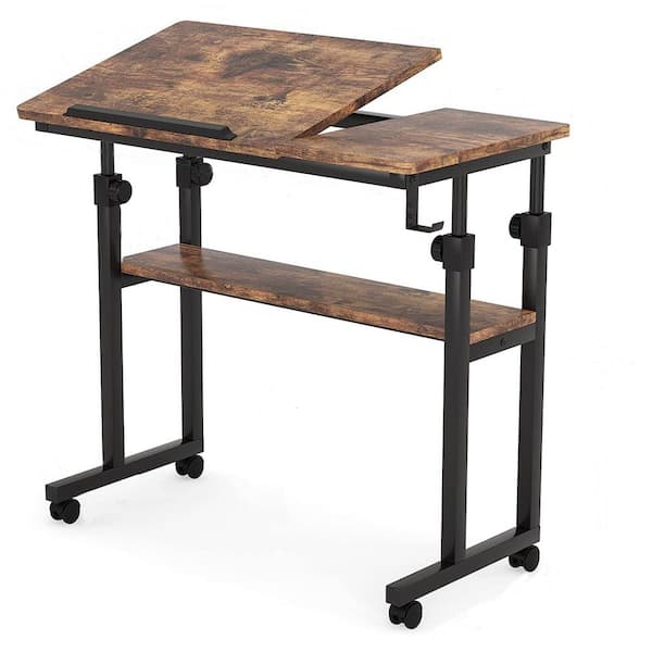 TRIBESIGNS WAY TO ORIGIN andrea 31.5 in. Rustic Brown Adjustable Height Rectangle Wood End Table with Casters
