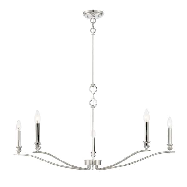 Savoy House 42 in. W x 15 in. H 5-Light Polished Nickel Candlestick Chandelier with Curved Arms