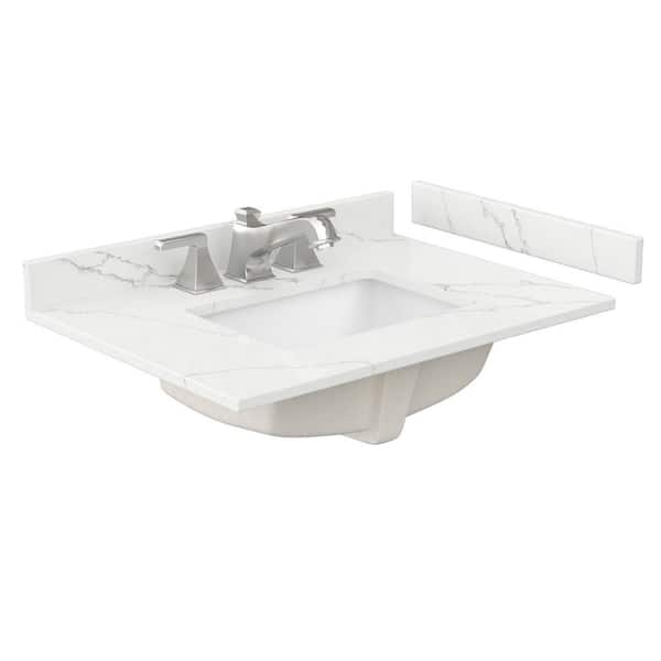 Wyndham Collection 30 in. W x 22 in. D Quartz White Rectangular Single Sink Bathroom Vanity Top in Giotto